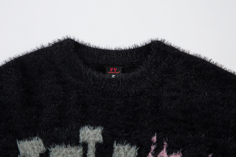 Pull oversize en maille jacquard à lettrage – Hell Is Empty, motif graffiti