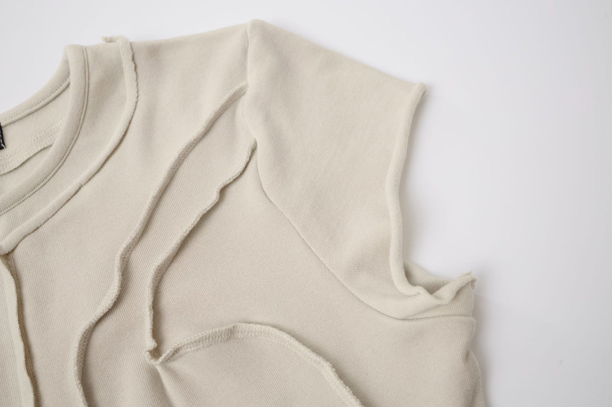 T-shirt manches courtes déconstruit à coutures 3D en relief – Streetwear délavé coupe ajustée