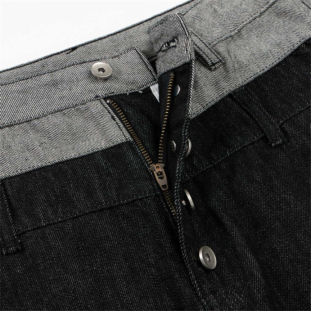 Jean homme à jambes larges – Ceinture bicolore color block et fermeture boutonnée