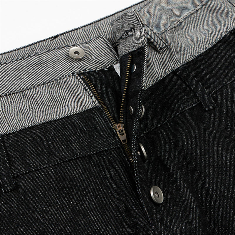 Jean homme à jambes larges – Ceinture bicolore color block et fermeture boutonnée