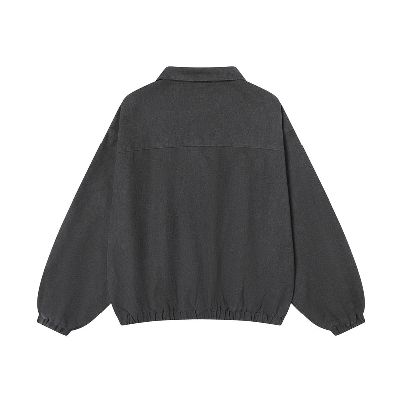 Washed Pullover Training Jacket with Polo Collar and Varsity Graphic Print