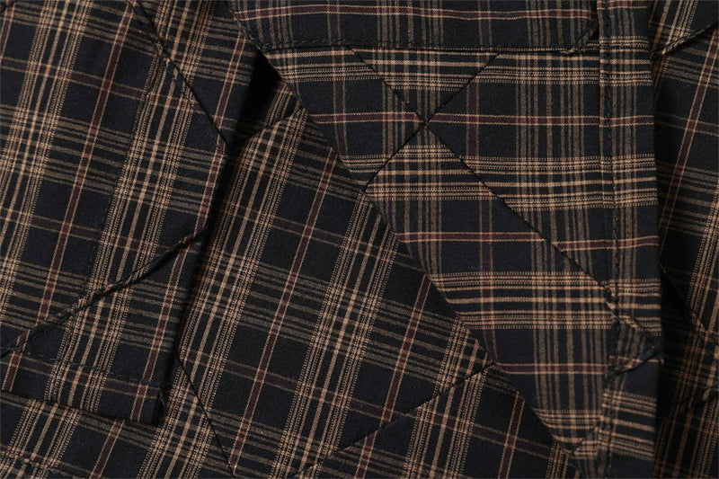 Quilted Plaid Layered-Sleeve Shirt Jacket with Graphic Print