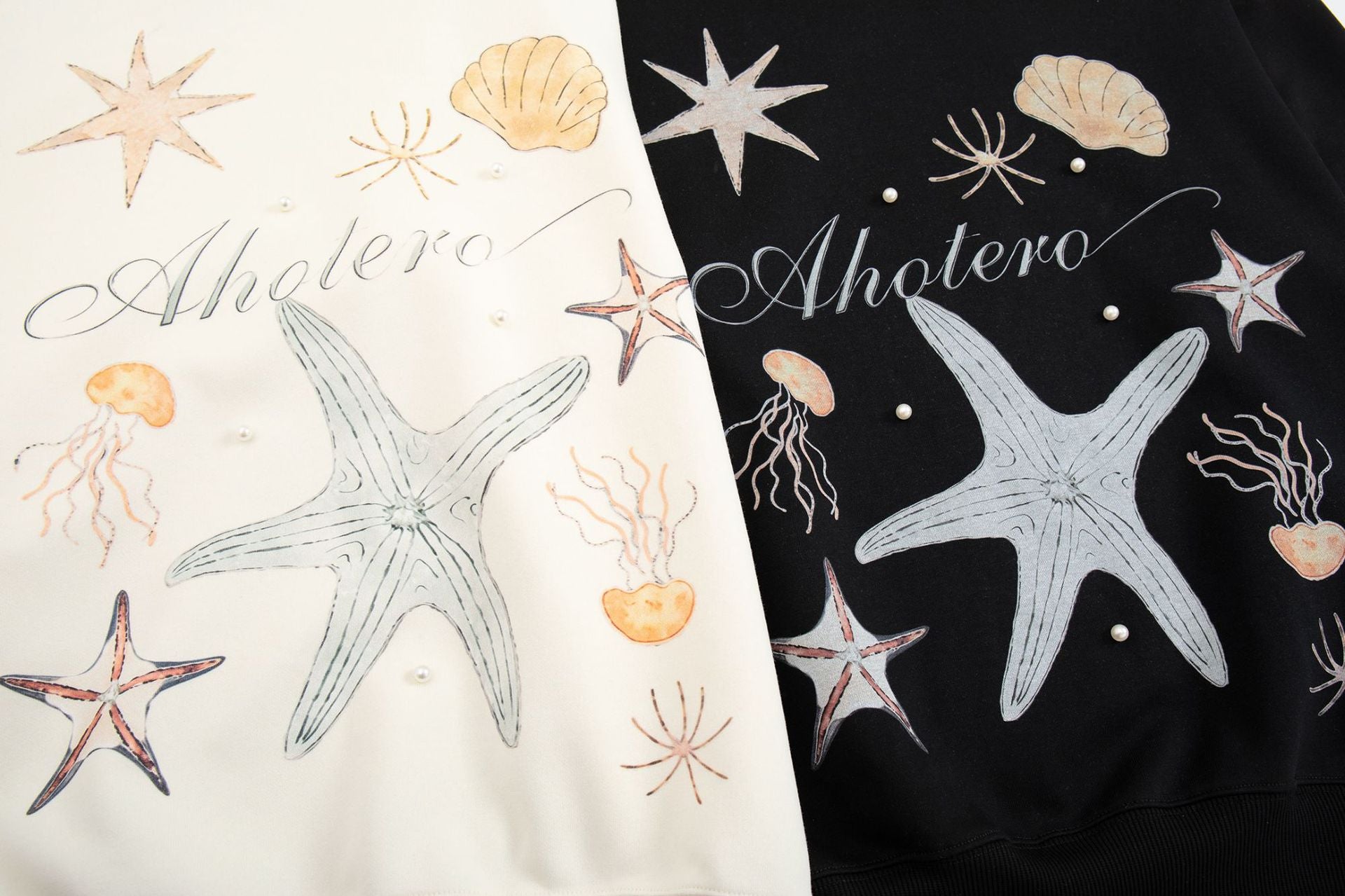 Oversized Hoodie mit Ozean-Seestern- & Muschel-Grafikprint