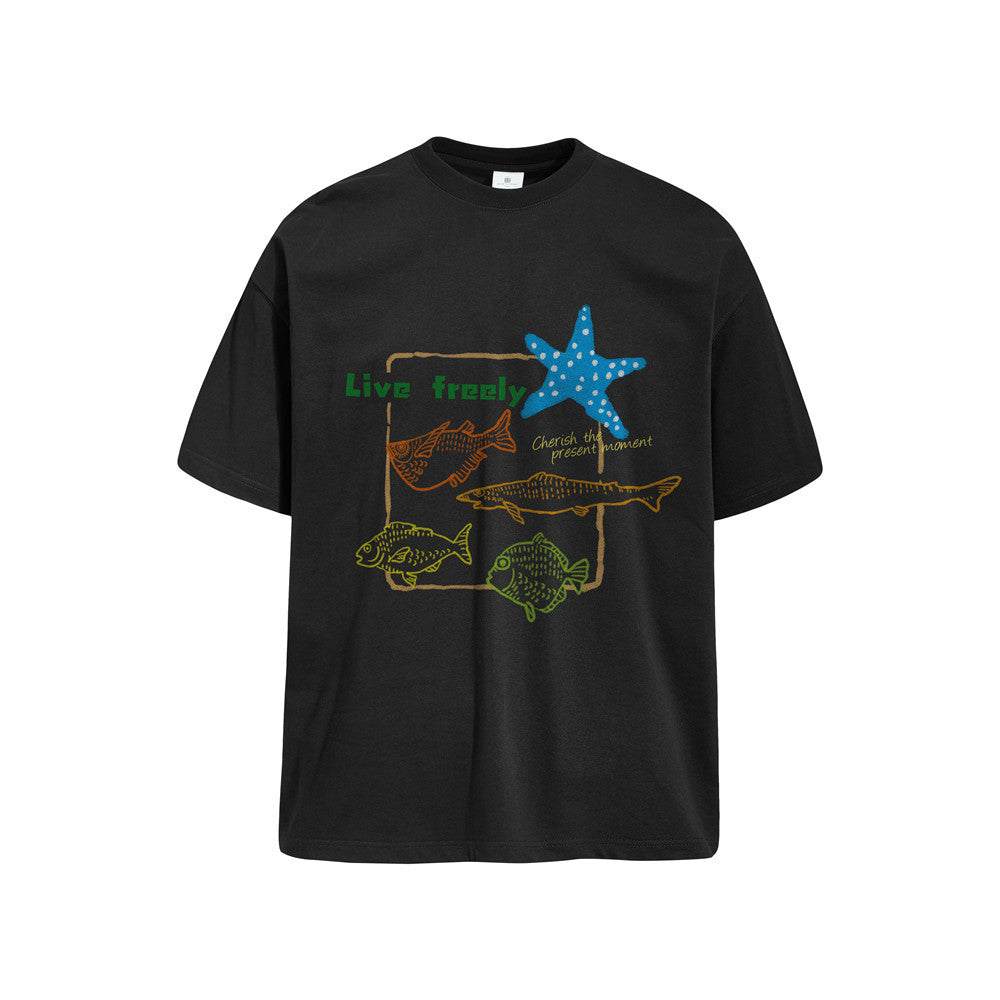 Ocean Fish Graphic Tee – Men's Oversized Crew Neck Short Sleeve T-Shirt