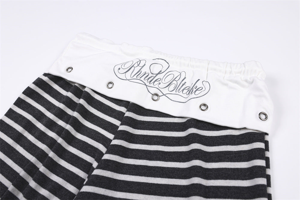 Wide-Leg Striped Pants with Colorblock Waistband – Men's Relaxed Fit