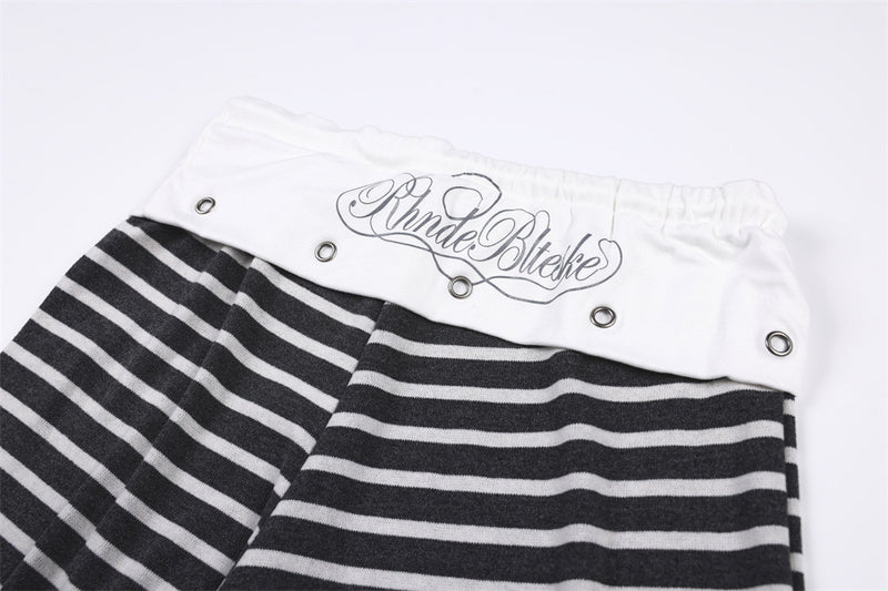 Wide-Leg Striped Pants with Colorblock Waistband – Men's Relaxed Fit
