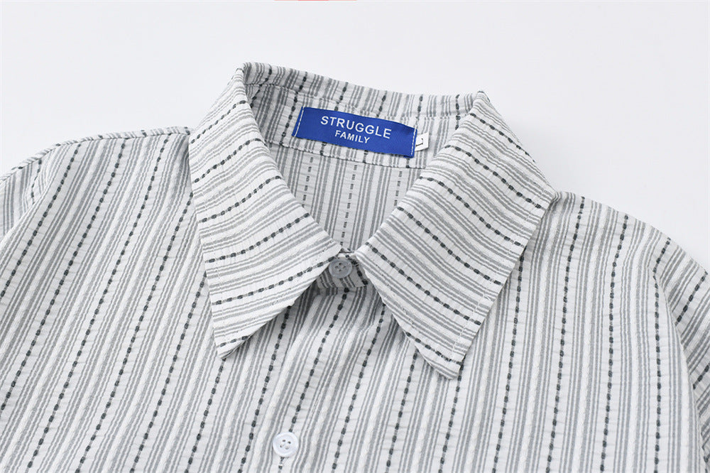 Blue Striped Long Sleeve Shirt Men – Oversized Relaxed Fit Button-Up