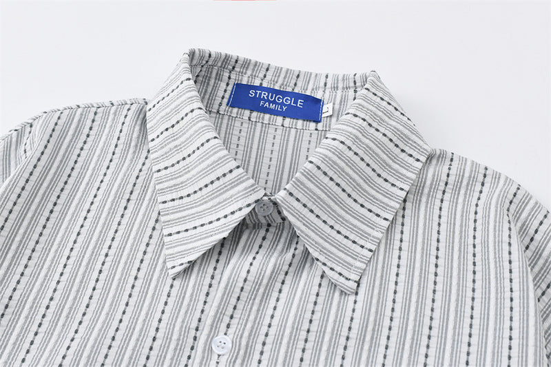 Blue Striped Long Sleeve Shirt Men – Oversized Relaxed Fit Button-Up