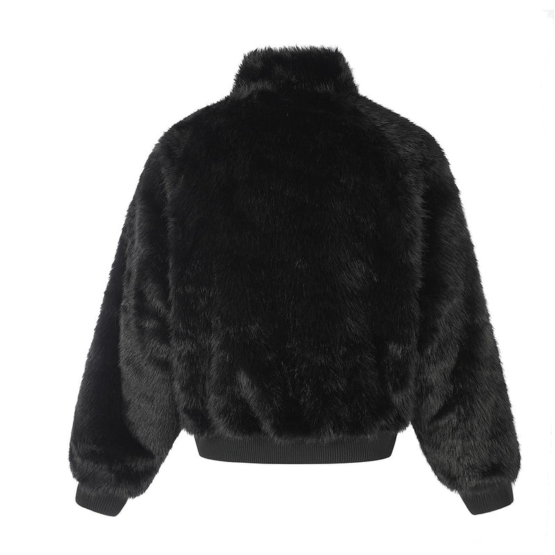 Reversible Faux Fur & Leopard Print Bomber Jacket – Oversized Retro American