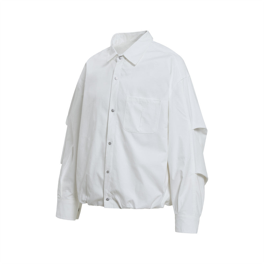 Oversize-Herrenhemdjacke mit plissierten Ärmeln und Druckknöpfen