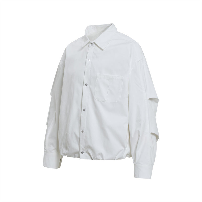 Oversize-Herrenhemdjacke mit plissierten Ärmeln und Druckknöpfen