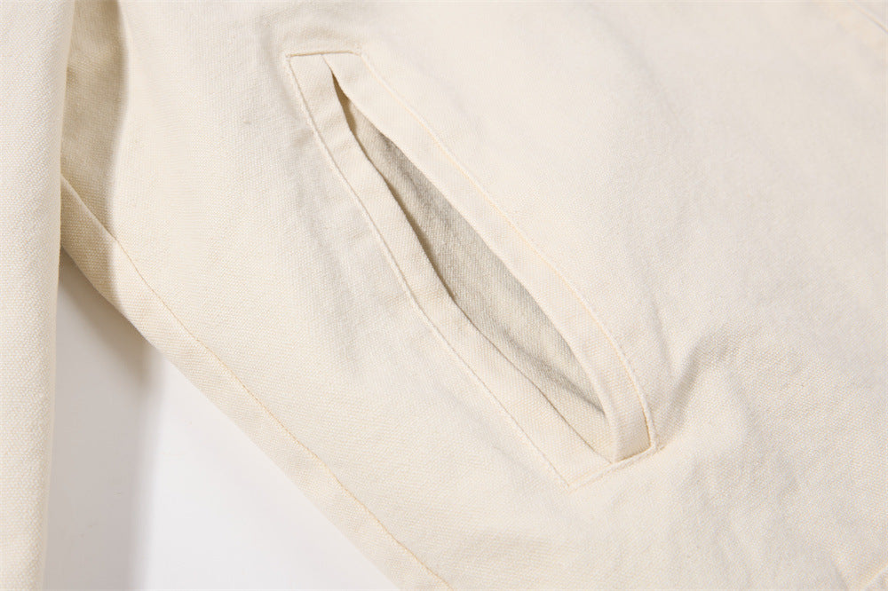 Men's Canvas Workwear Zip Jacket with Contrast Corduroy Collar