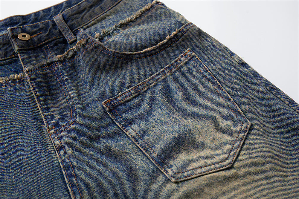 Ripped Wide-Leg Denim Shorts – Distressed Cargo Pocket Washed Jorts