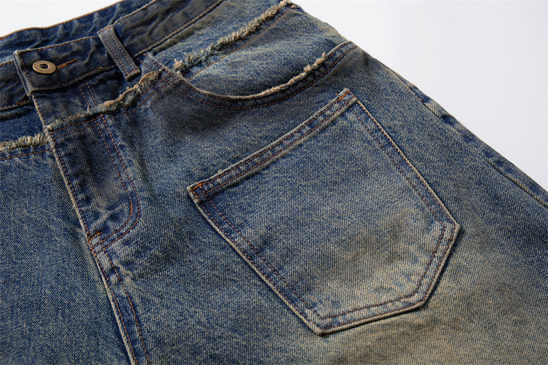 Ripped Wide-Leg Denim Shorts – Distressed Cargo Pocket Washed Jorts