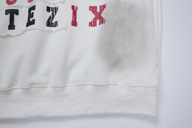 Letter Grid Oversized Hoodie – Acid-Washed Distressed Streetwear Pullover