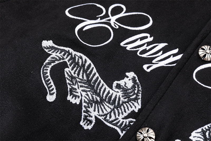 Varsity-Bomberjacke mit Schriftzug-Stickerei und Tiger-Motiv, Colorblock-Raglan