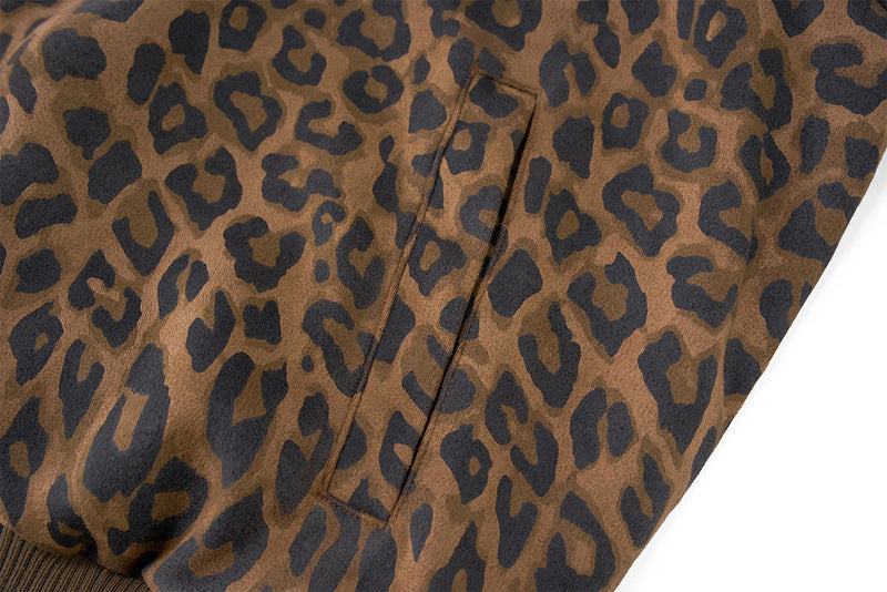 Leopard Print Track Jacket – Mock Neck Full-Zip Varsity Style