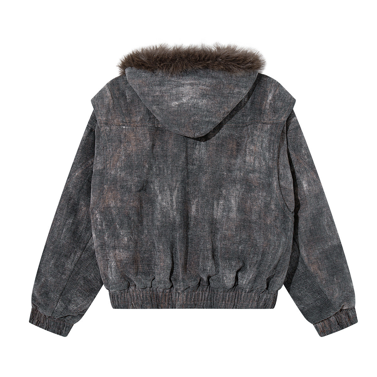 Washed Denim Bomber Jacket with Faux Fur Hood – Vintage American Style