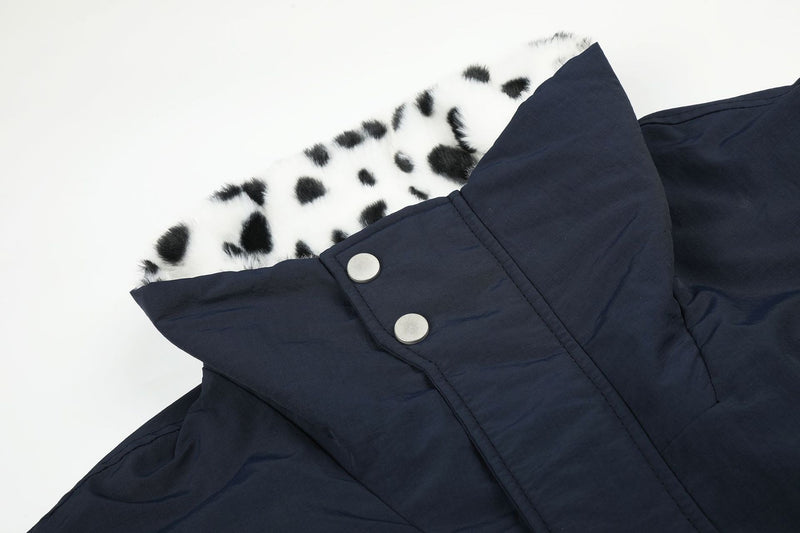Reversible Dalmatian Faux Fur Bomber Jacket – Two-Way Wear Padded Coat