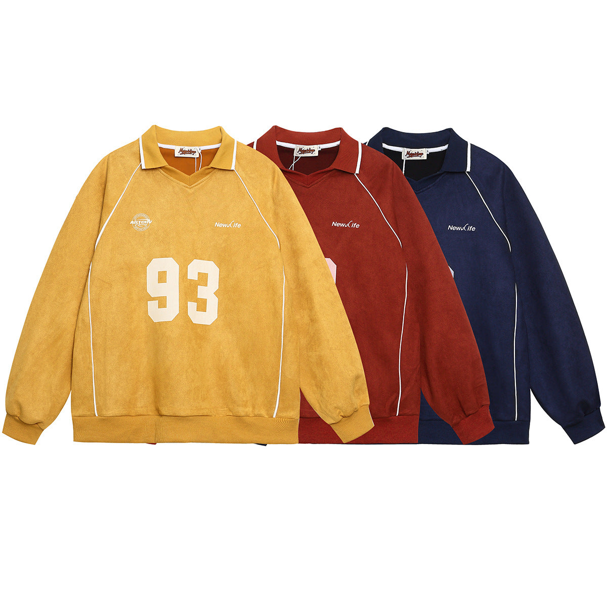 Varsity Number 93 Polo Collar Sweatshirt with Piping Detail
