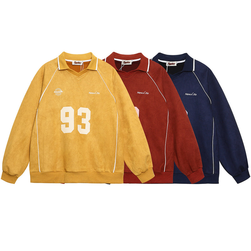 Varsity Number 93 Polo Collar Sweatshirt with Piping Detail