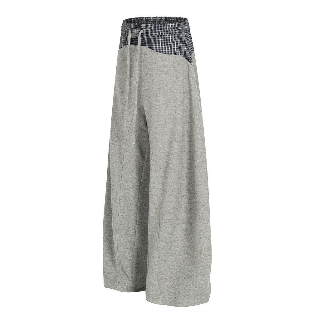 Pantalon de survêtement homme à jambes larges avec ceinture contrastante à carreaux – Coupe décontractée