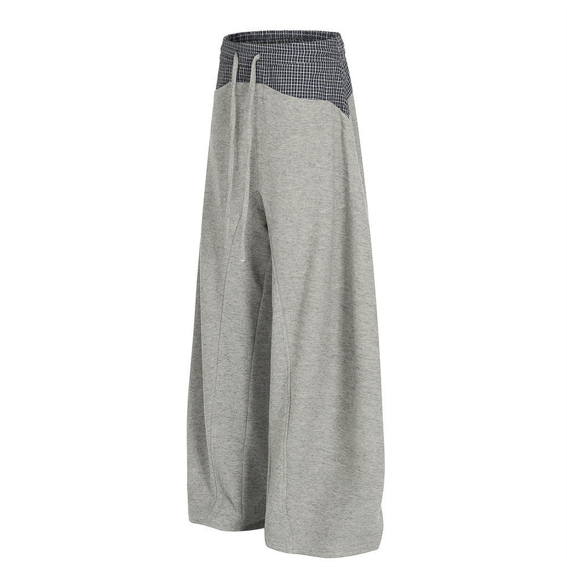 Pantalon de survêtement homme à jambes larges avec ceinture contrastante à carreaux – Coupe décontractée