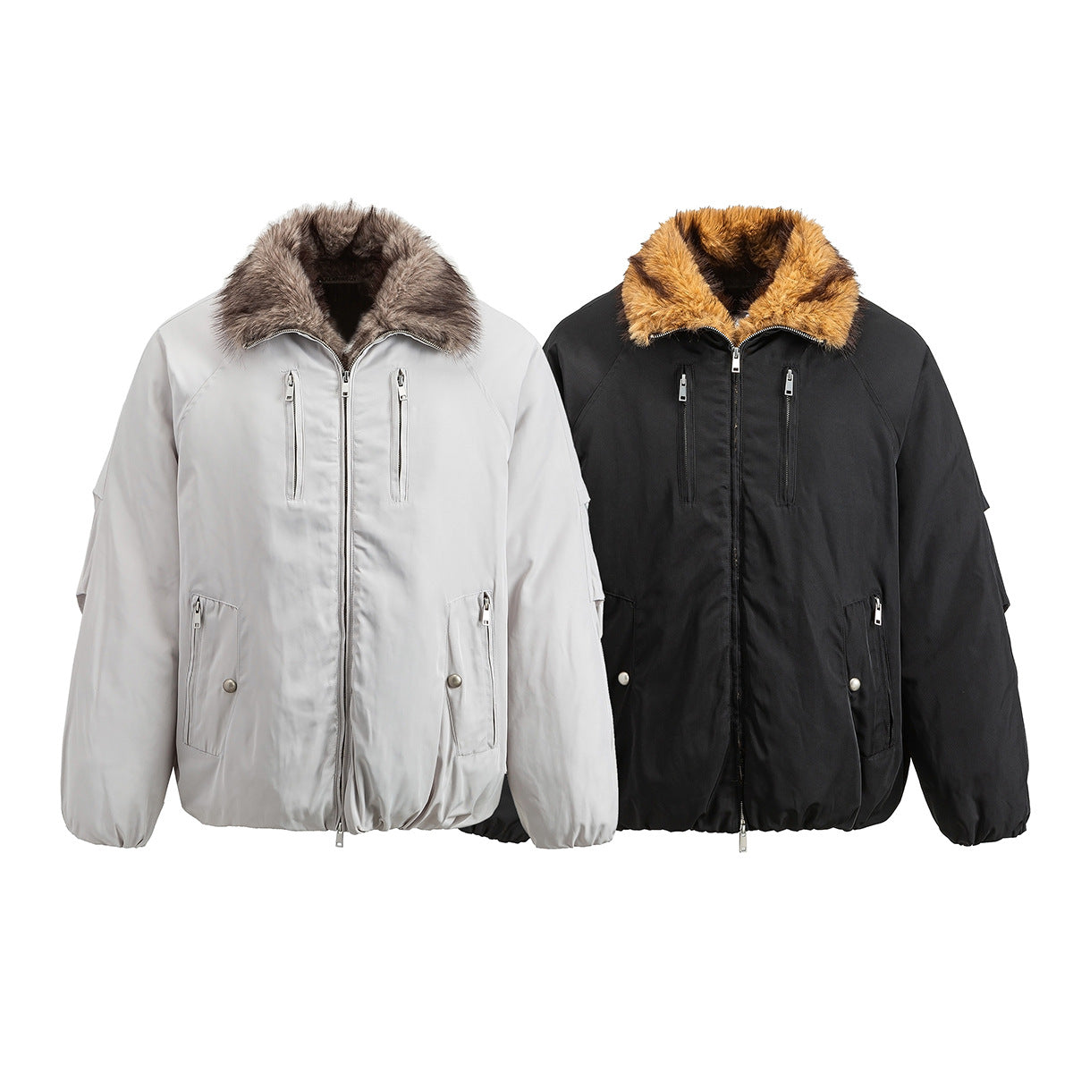 Faux Fur Collar Padded Bomber Jacket – Oversized Winter Puffer