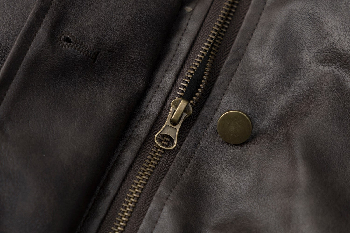 Faux Leather Bomber Jacket with Fur Collar – Padded Aviator Style