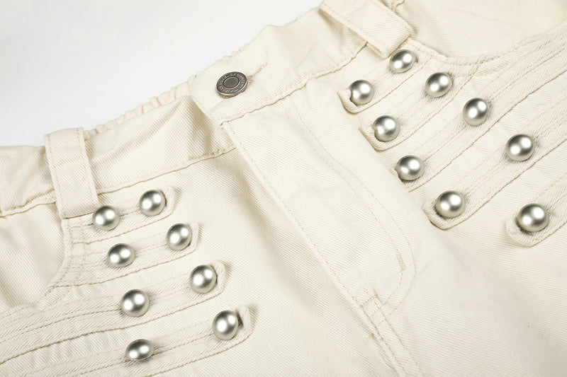 Wide-Leg Studded Pants – Retro American Vintage Metal Rivet Wide Leg Trousers
