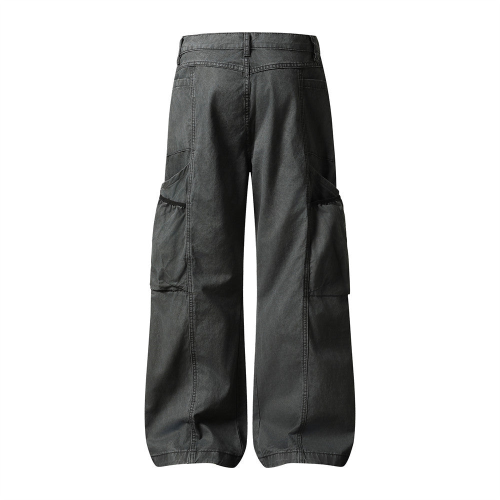 Wide-Leg Cargo Pants – Washed Vintage American Workwear with Oversized Pockets