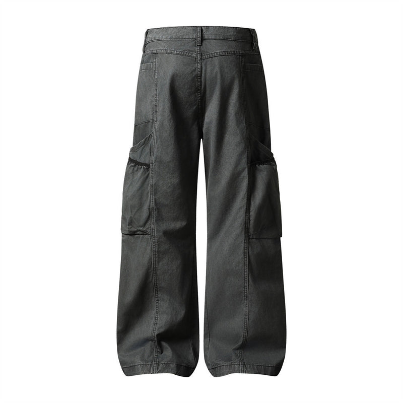 Wide-Leg Cargo Pants – Washed Vintage American Workwear with Oversized Pockets