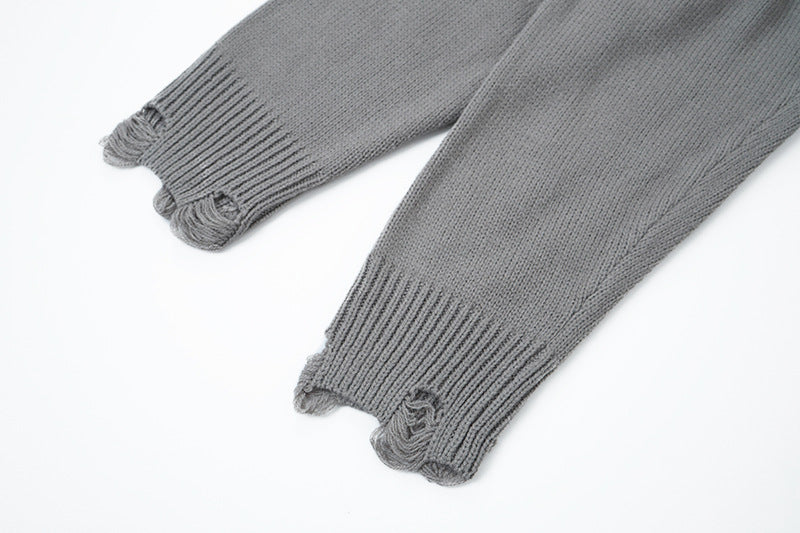 Pull en maille effet usé motif chat – Col rond oversize avec point de croix
