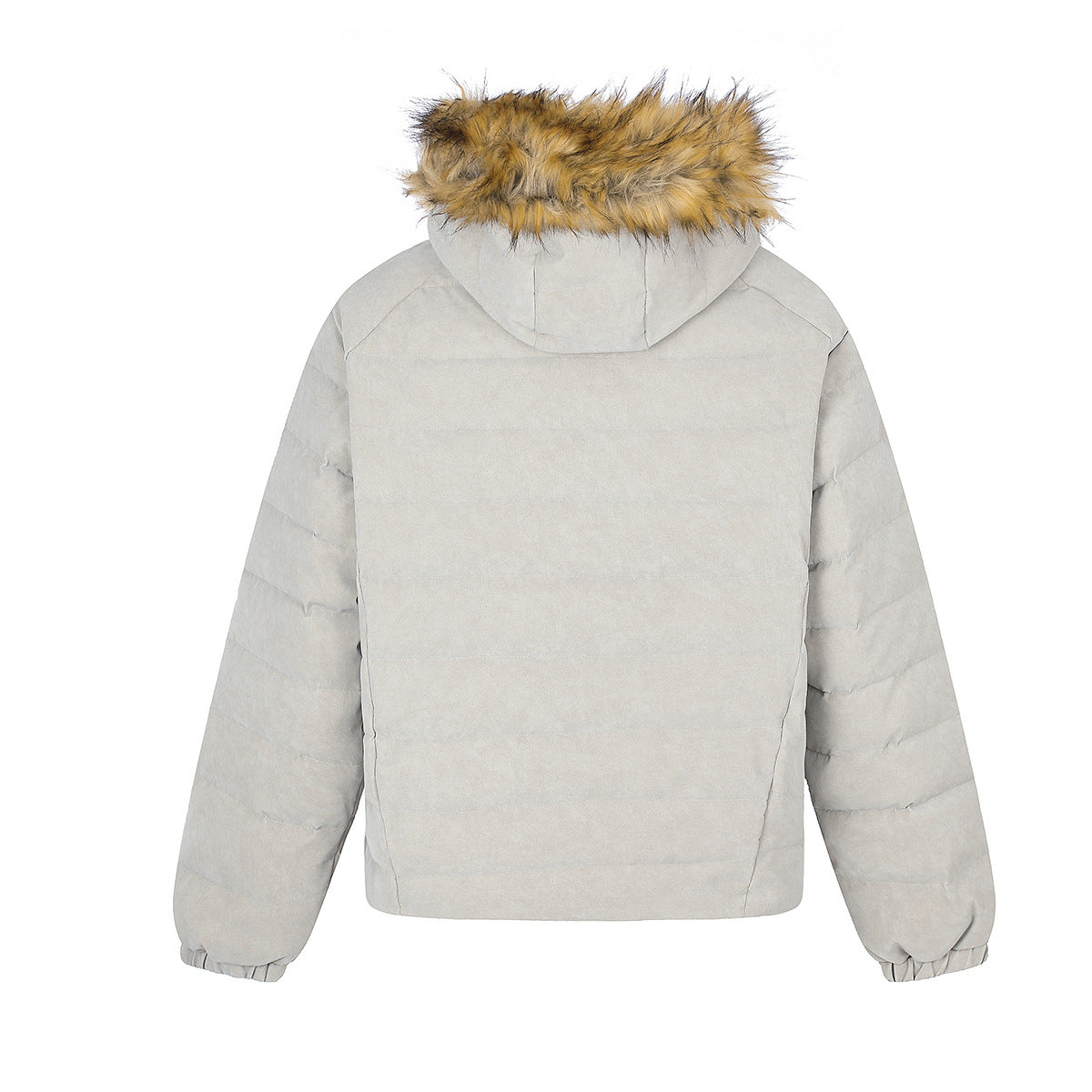 Quilted Puffer Jacket with Faux Fur Trim Hood