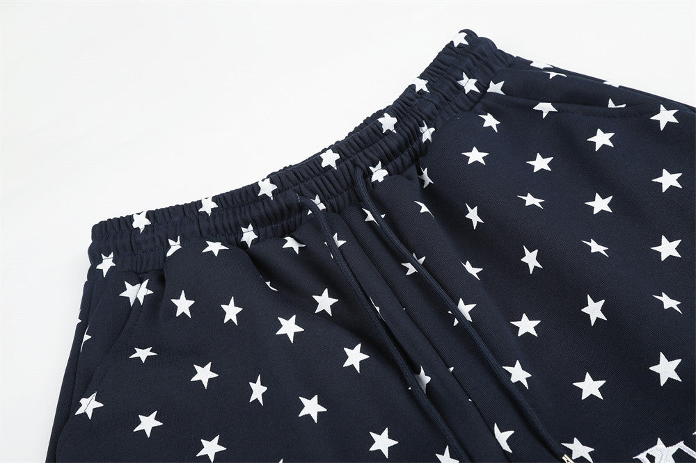 Wide-Leg Star & Letter Print Pants – Men's Hip-Hop Streetwear Baggy Fit