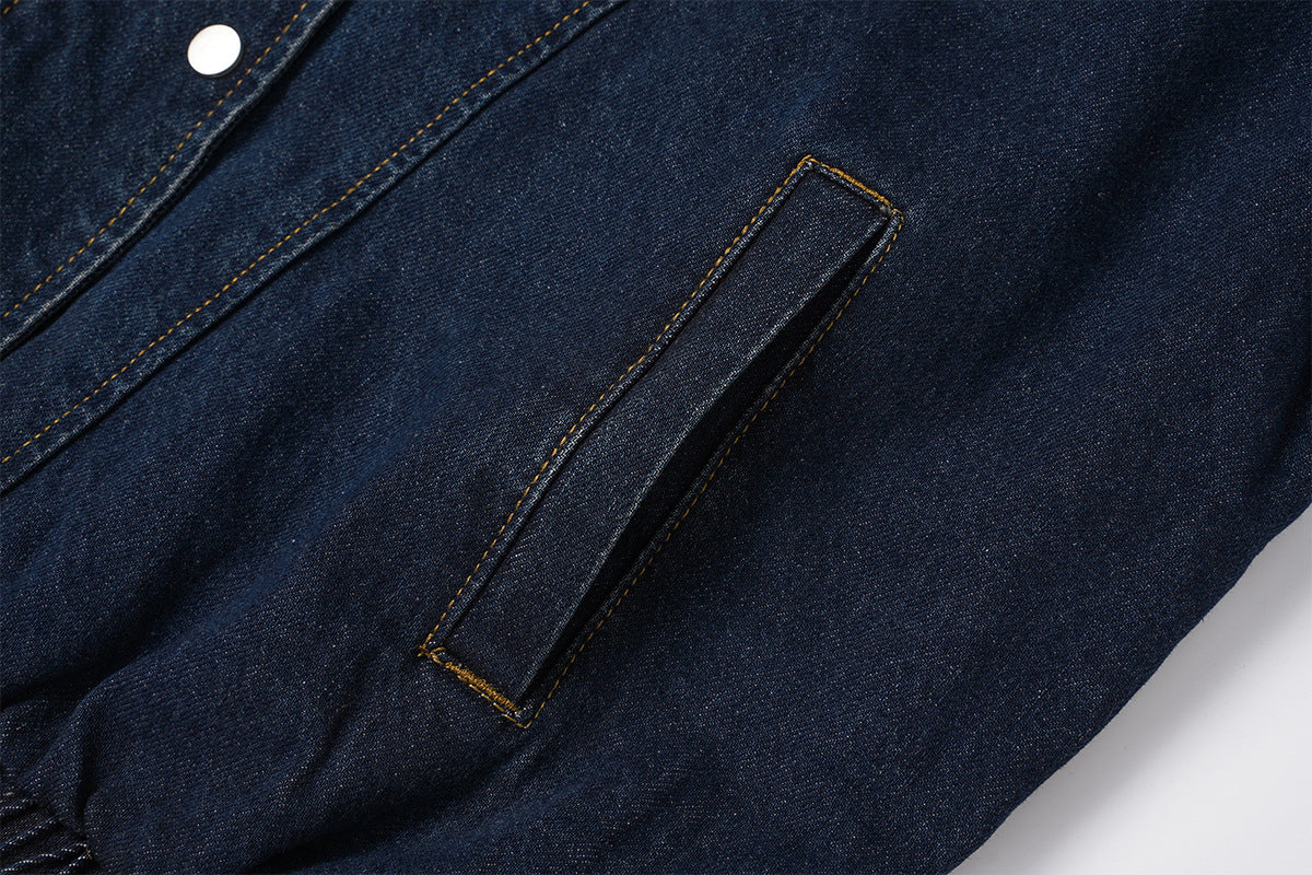 Veste bomber en denim indigo foncé – Coupe carrée oversize avec base élastiquée