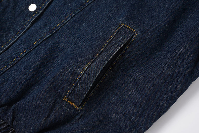 Veste bomber en denim indigo foncé – Coupe carrée oversize avec base élastiquée