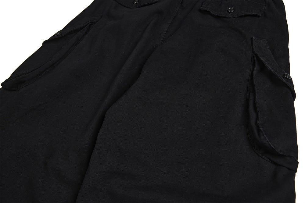 Black Cargo Pants Men – Wide Leg Double-Breasted High-Street Trousers
