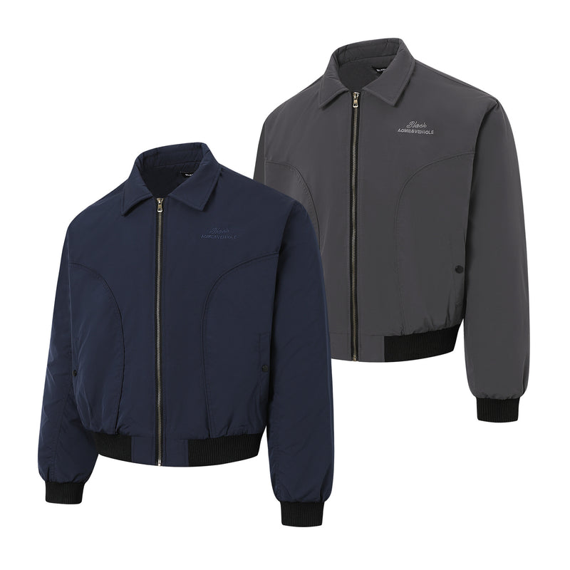 Veste bomber matelassée pour homme avec col à pointes et coutures arrondies