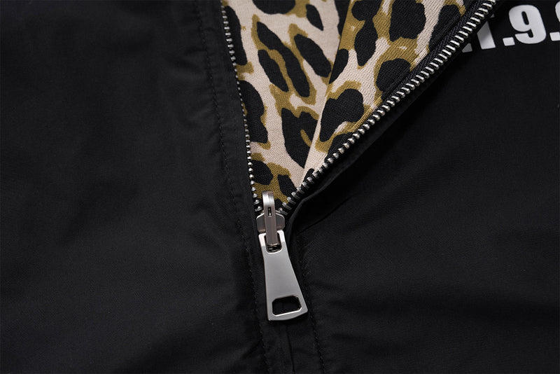 Veste à capuche réversible imprimée léopard – Bomber noir et imprimé animal