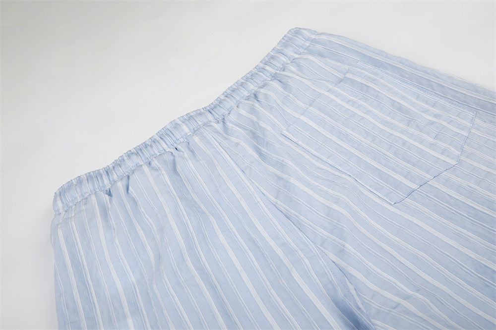 Striped Wide-Leg Pants with Elastic Drawstring Waist and Pleated Detail