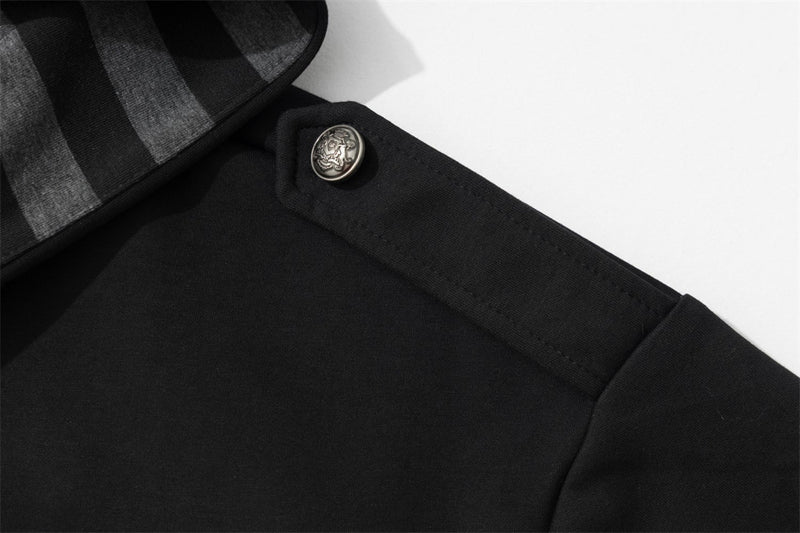 Veste sweat à capuche militaire gothique avec manches rayées et boutons croisés