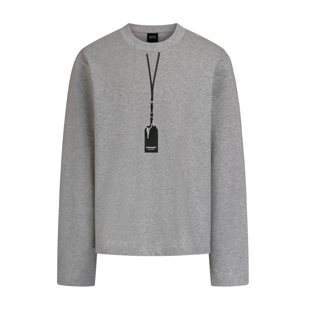 Men's Long Sleeve Crewneck T-Shirt with Pendant Tag Detail – Relaxed Fit