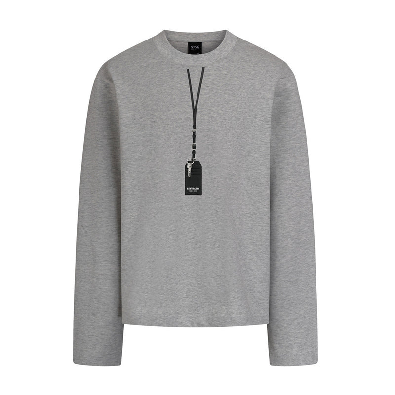 Men's Long Sleeve Crewneck T-Shirt with Pendant Tag Detail – Relaxed Fit