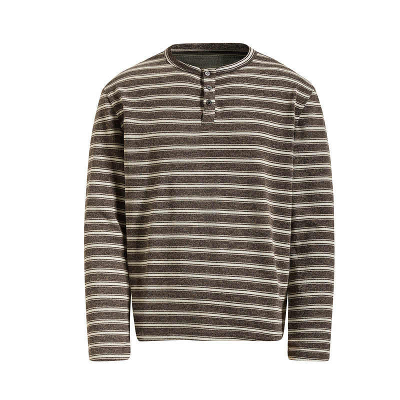 Men's Striped Henley Long-Sleeve Shirt – Vintage American Lazy Style