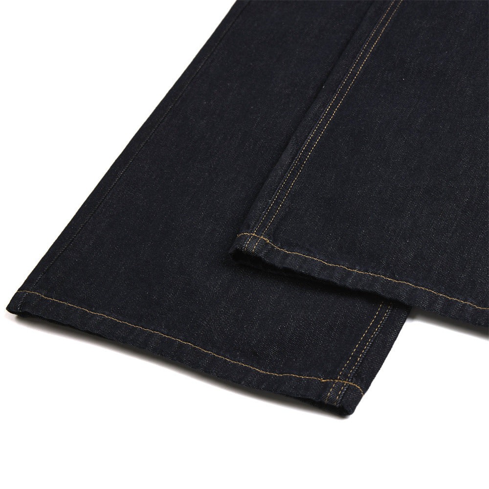 Wide-Leg Jeans with Leopard Print Double Waistband – Men's Dark Indigo Denim