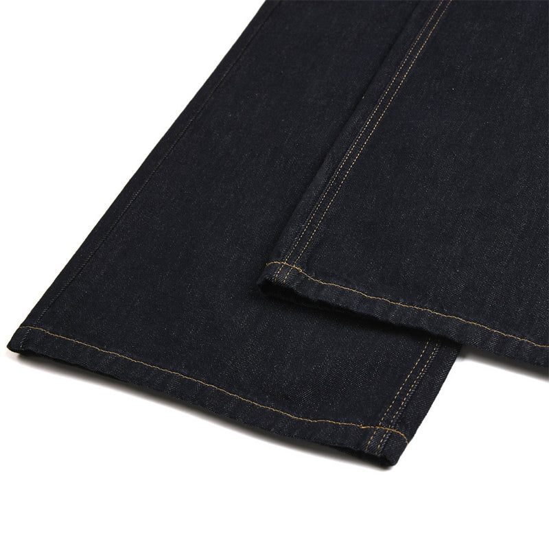 Wide-Leg Jeans with Leopard Print Double Waistband – Men's Dark Indigo Denim