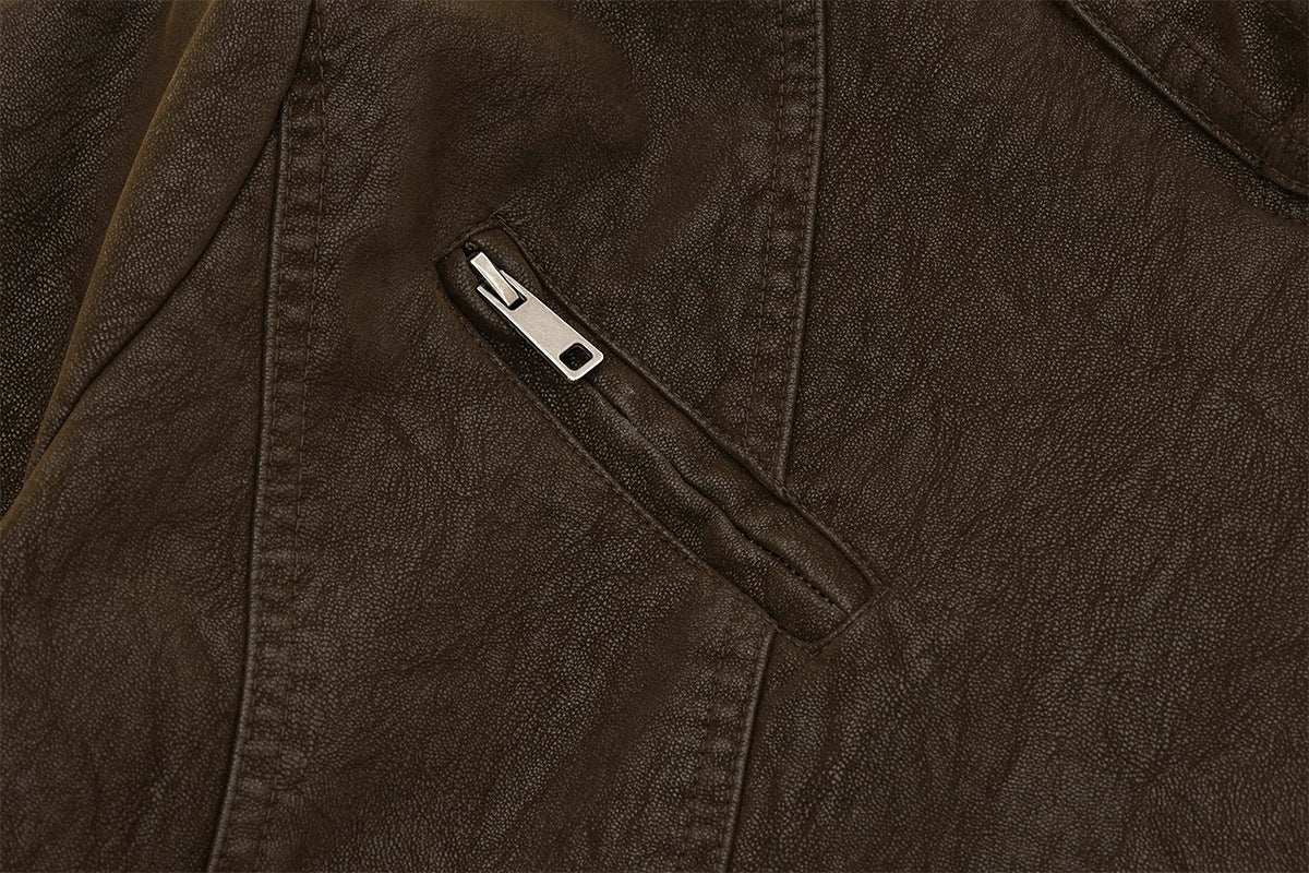 Cropped Moto Biker Jacket – Asymmetric Zip PU Leather Rider Coat