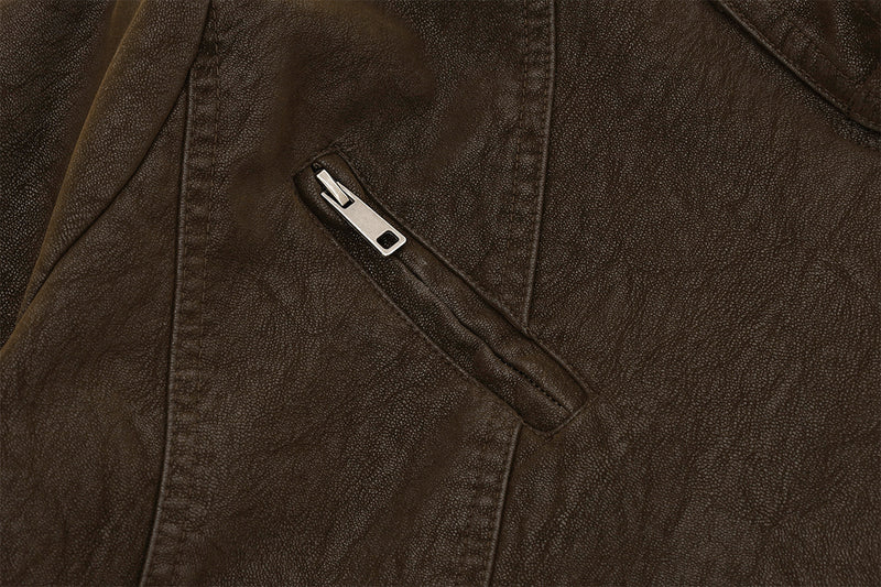 Cropped Moto Biker Jacket – Asymmetric Zip PU Leather Rider Coat