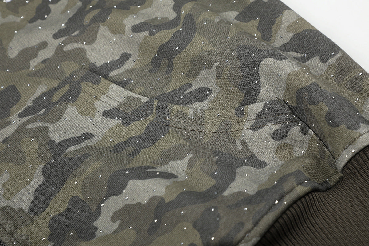Sweat à capuche zippé camouflage – Sweat oversize camouflage scintillant entièrement zippé avec